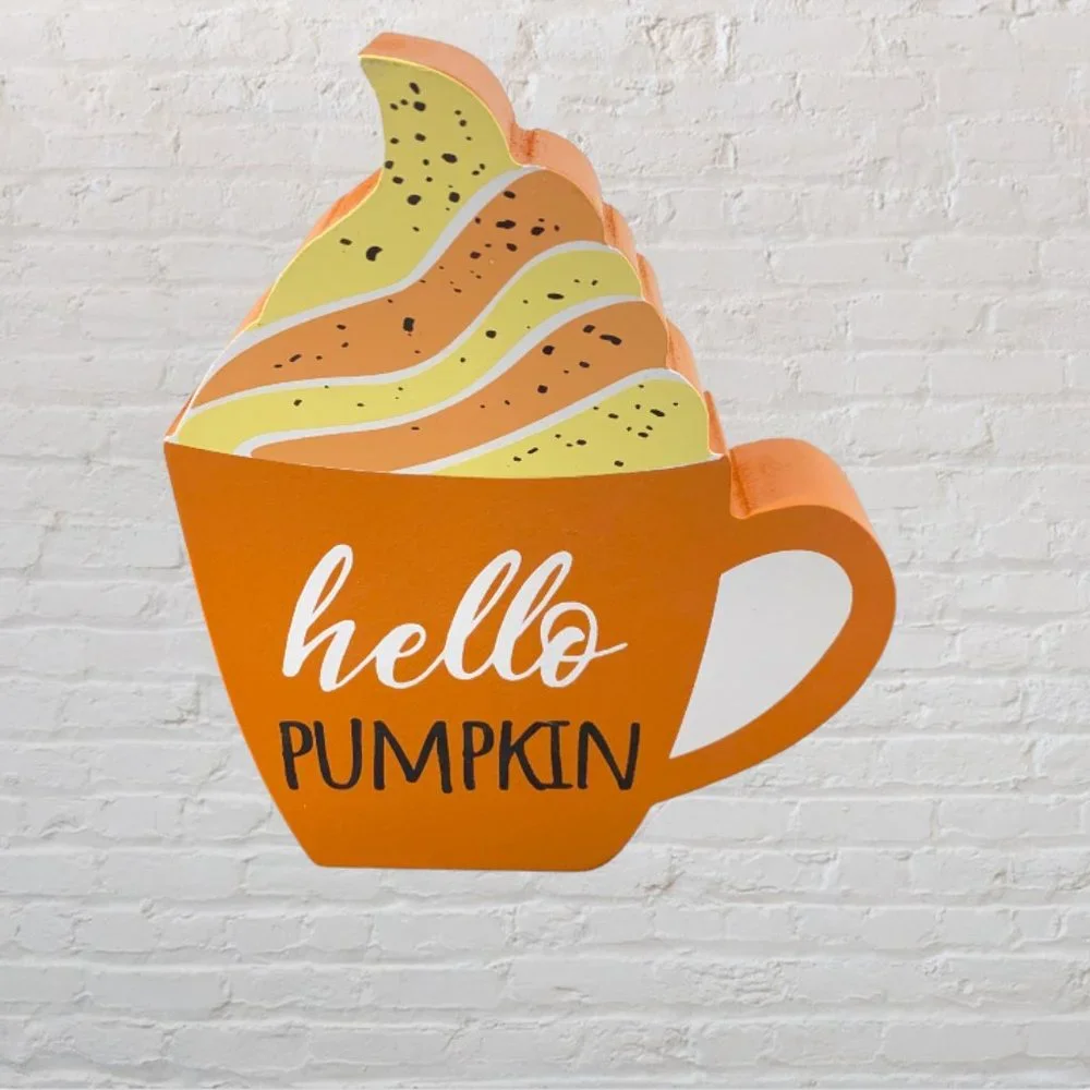 NEW Fall Drink Plaques--Mug and Cup with Pumpkin Sayings (Set of 2)